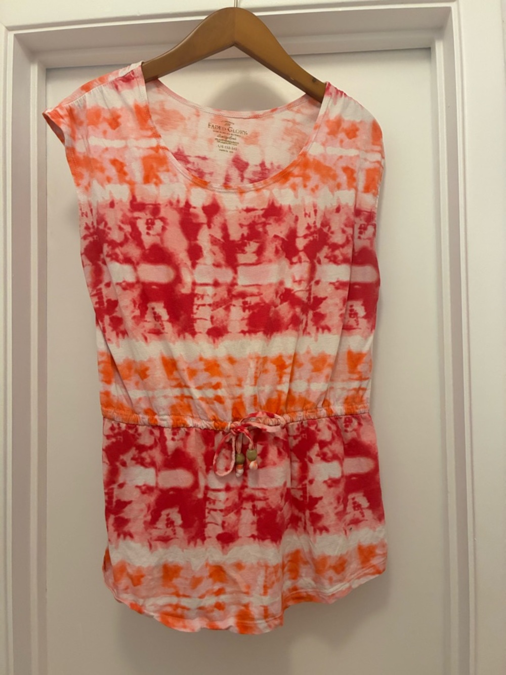 Tie-Dye Drawstring Waist Women’s Top - Pink & Orange
